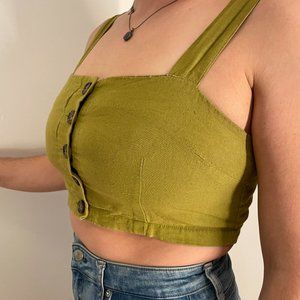 Linen green crop tank with buttons